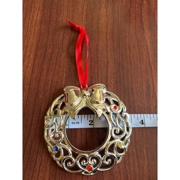 Lenox Sparkle & Scroll Silver Wreath Ornament With Bow & Gem Accents - Picture 5 of 5